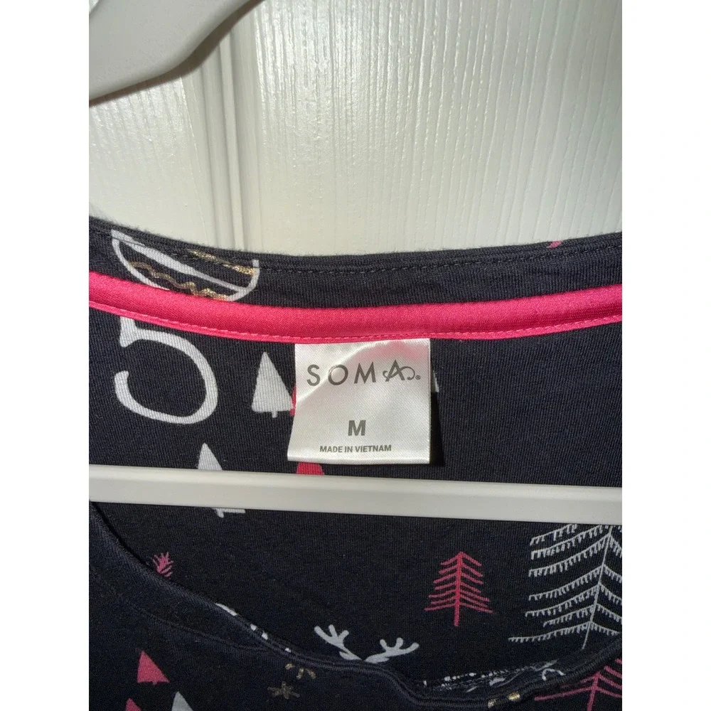 Soma Advent Calendar‎ Christmas Nightgown Black Pink Holiday Midi Sleepwear Med